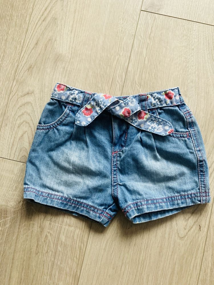 Shorty krótkie spodenki jeansowe denim z paskiem r. 74 dla dziewczynki