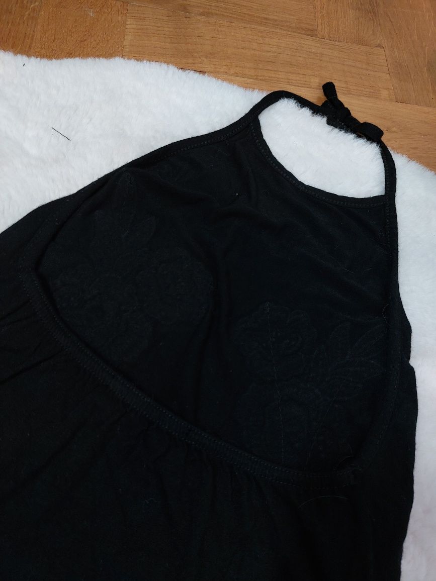 Czarne body w kwiaty czarny top w kwiaty koszulka z haftem top haft 36