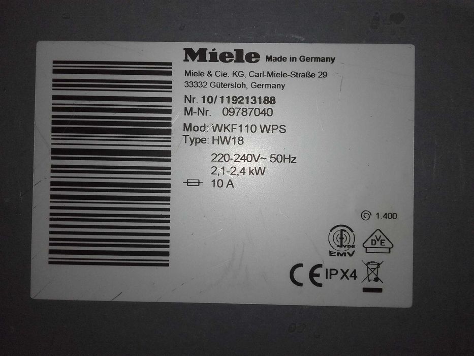 Pralka Miele WKF 110 WPS, 8 kg, 1400 obr/min, A+++