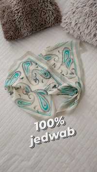 Jedwabna apaszka chustka 100% silk jedwab ręcznie obszywana jasnozielo