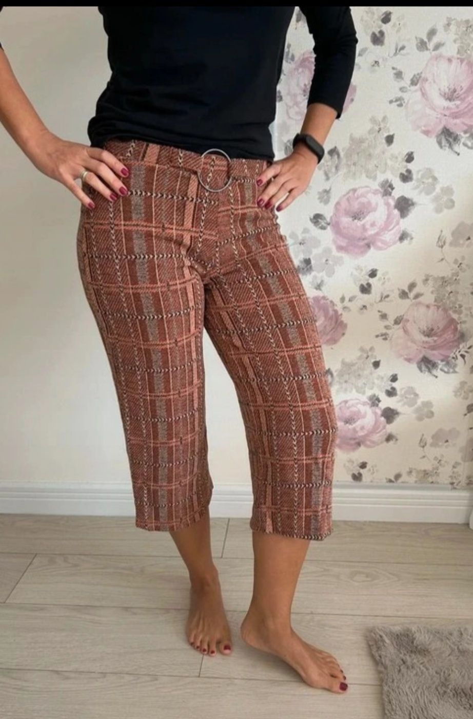 ZARA Spodnie Culotte w Kratę z Ozdobną Klamrą Rozmiar S 36