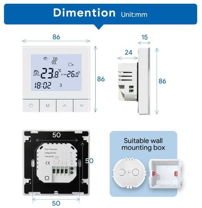 Inteligentny termostat WIFI Beok TDS75-WIFI-EP elektryczne ogrzewanie