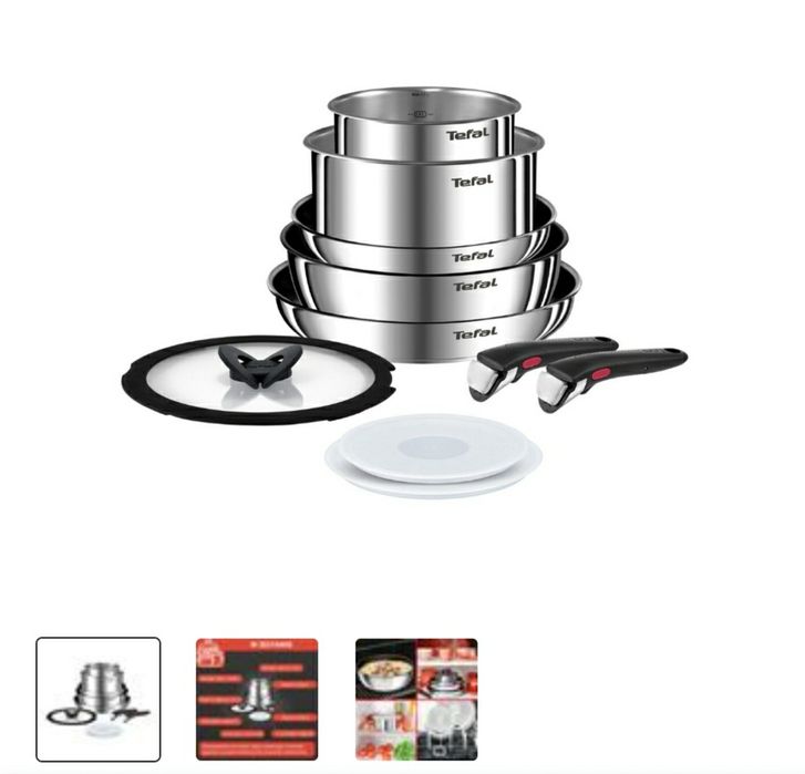 Zestaw patelni i garnków Tefal Ingenio Emotion, 10 elementów, srebrne