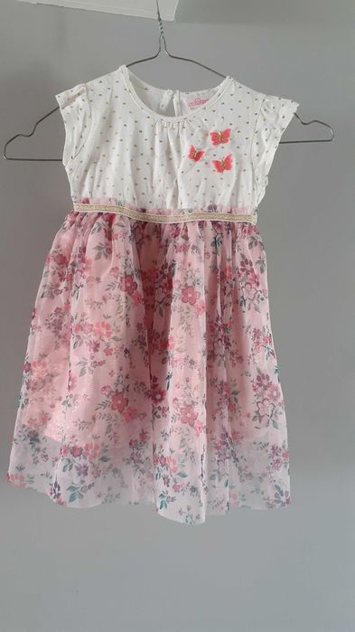 ZARA komplet sukienka elegancka w kwiaty i bolerko pudrowy róż 92