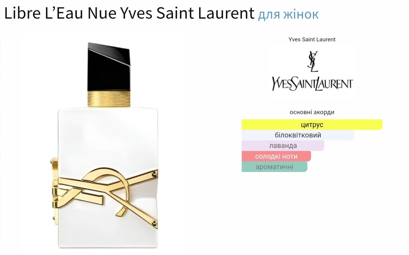Libre: L'Eau Nue, Platinum, Le parfum, Intense Парфум на розлив 10 ml