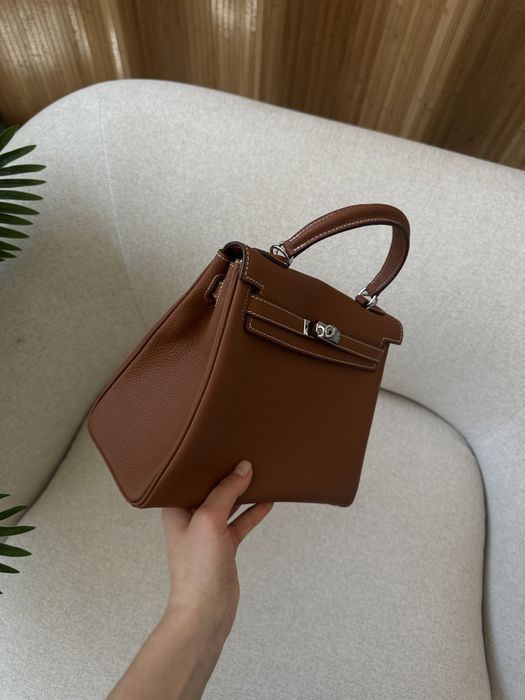 Сумка жіноча Hermes Kelly 25 Brown/Silver
