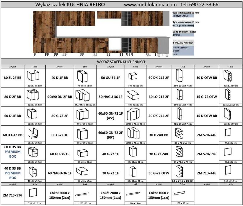 Meble kuchenne modułowe kuchnia RETRO/ANTRACYT