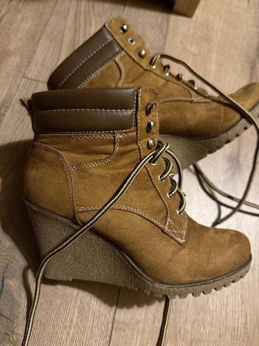 Buty botki 38 camel brązowy skóra  zamszowa