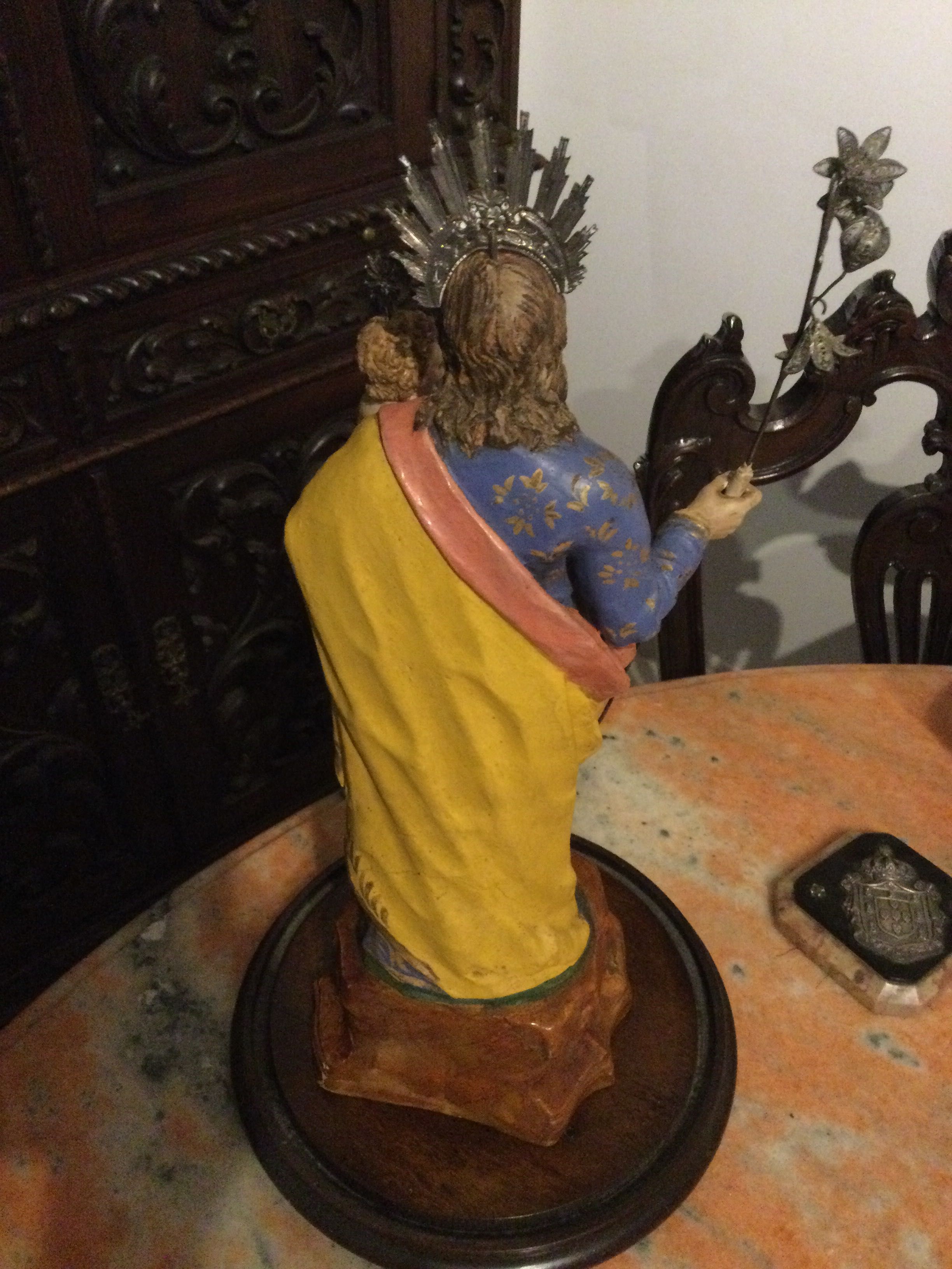 São José com Menino séc XVIII  60cm olhos vidro Pratas