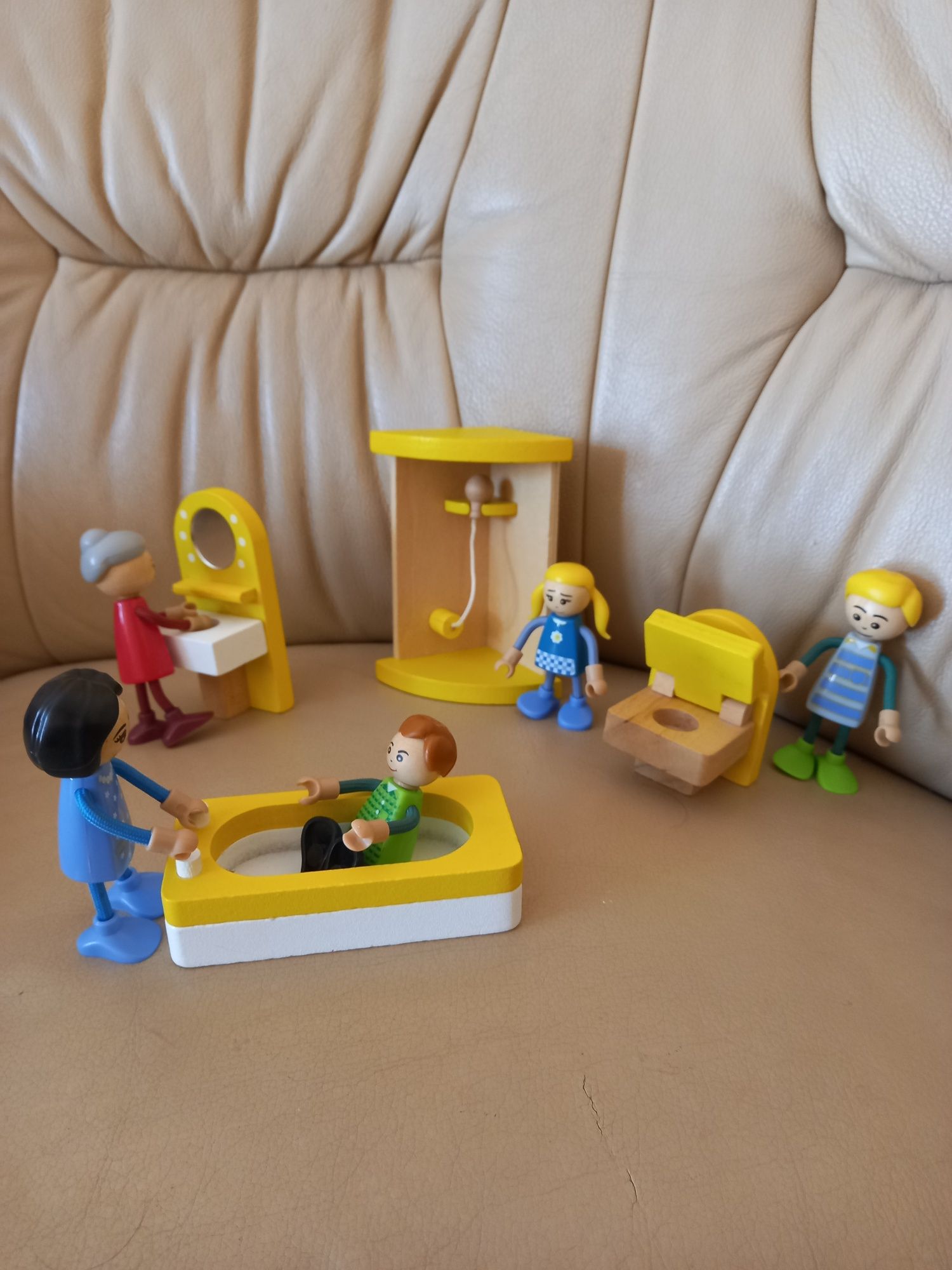 Drewniane MEBELKI DO ŁAZIENKI do domku lalek zabawka dla dzieci
