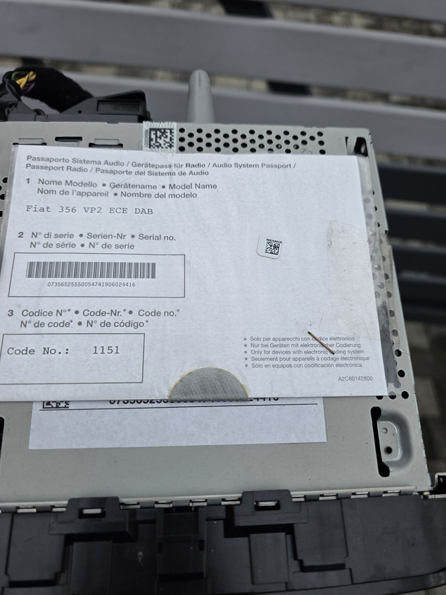 Fiat tipo radio dotykowe bluetooth kod Orginal