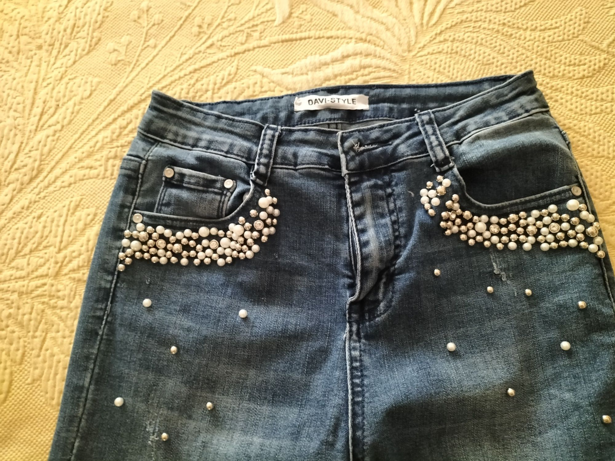 Calças de ganga skinny tamanho 36 com pérolas
