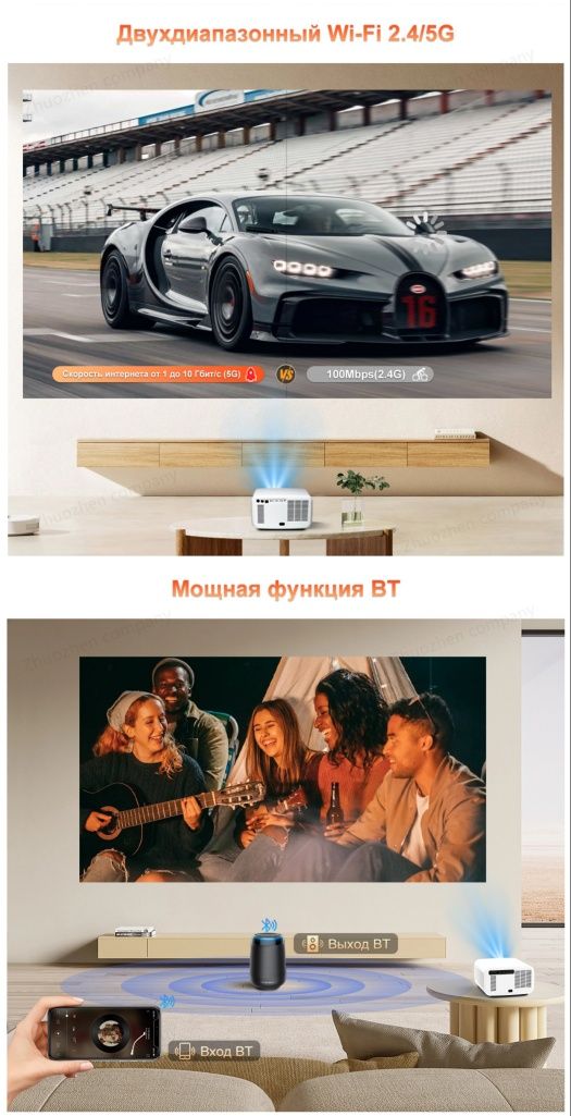 Проектор игровой FlixTone D9W Ultra 3000ANSI смарт кинотеатр ТВ экран