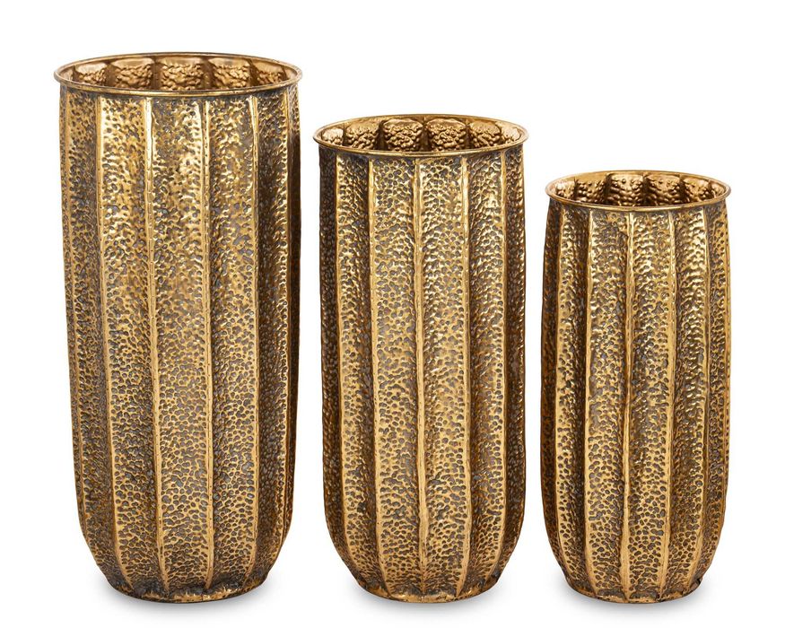 Komplet 3 x Złota Duża Wysoka Metalowa Osłonka Donica Wazon Loft175563