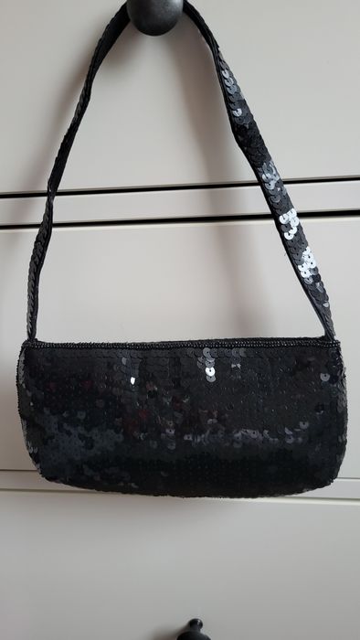 Czarna wizytowa torebka, cekiny, sylwester, studniówka, vintage