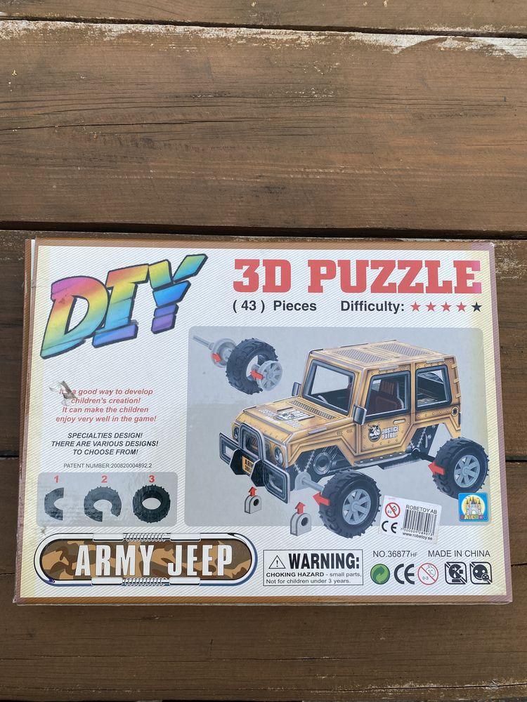 NOWE Puzzle 3D 43 elementy wojskowy samochód army jeep