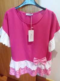 Blusa rosa com bordado inglês