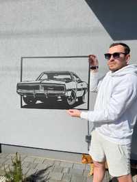 Dodge Charger, amerykański samochód, Muscle car. Obraz z drewna