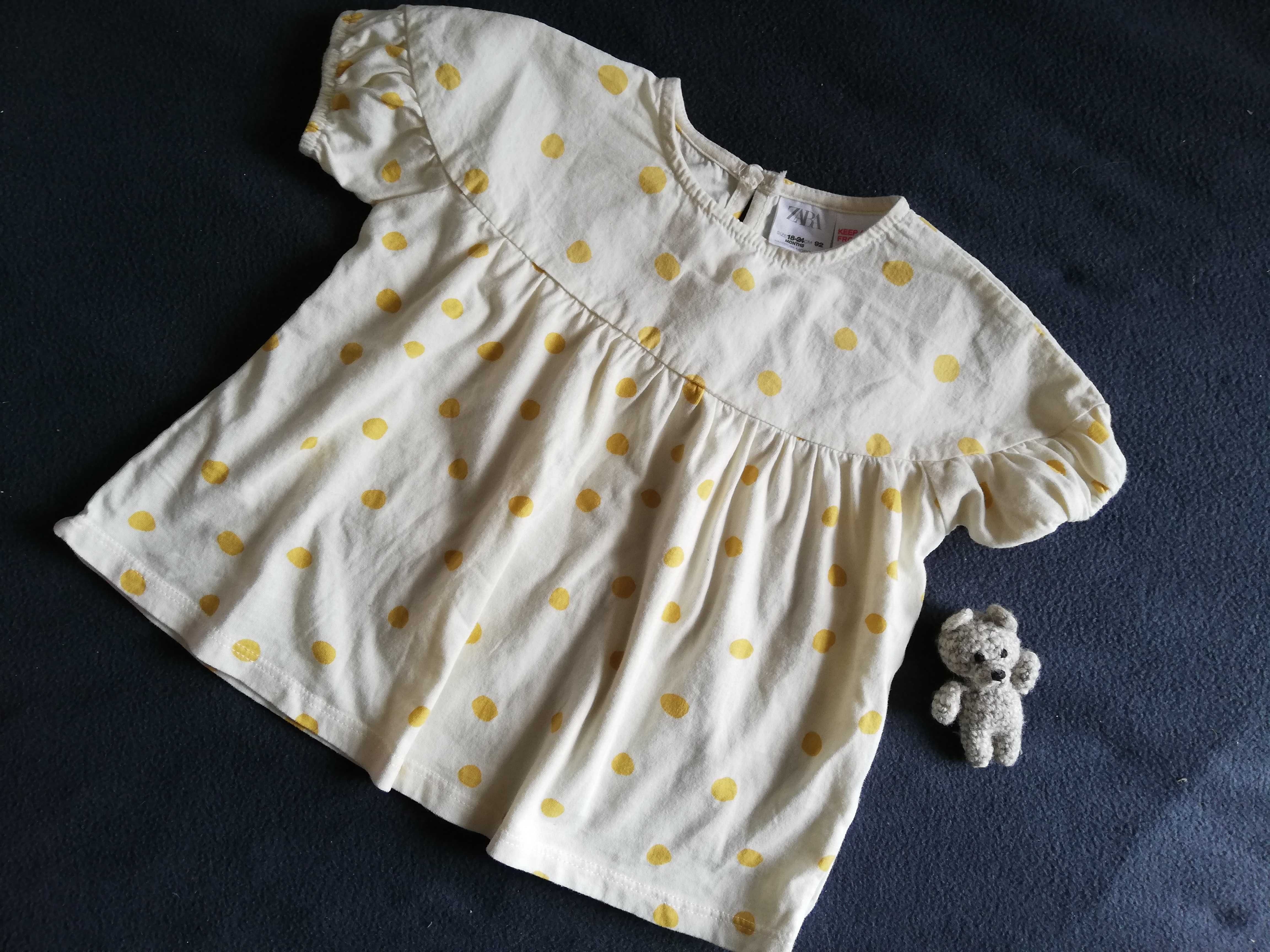 ZARA bluzka w groszki kremowo żółta 92 cm/ 18-24m.