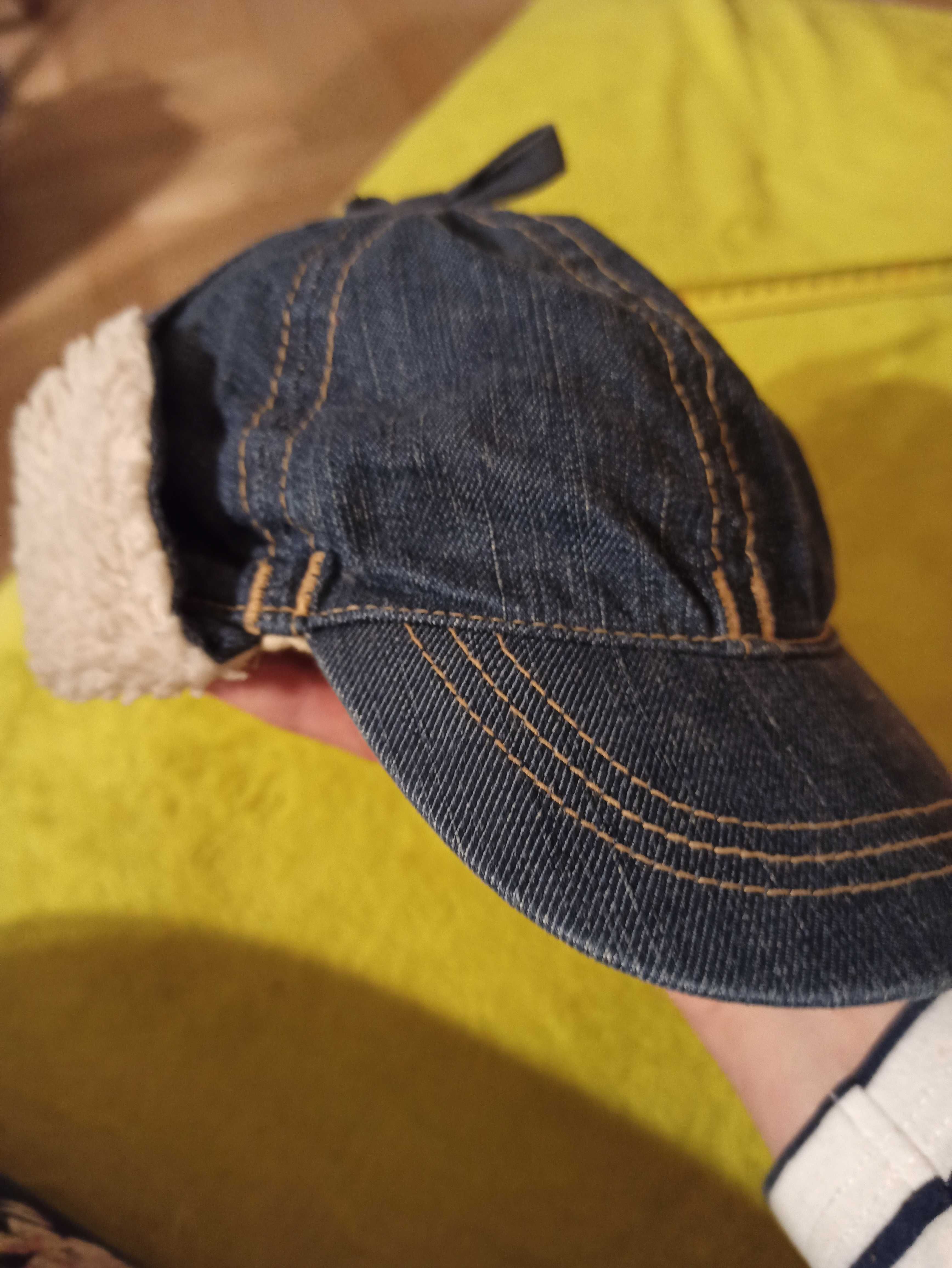 Czapka jeansowa z daszkiem ocieplona H&M rozmiar 86