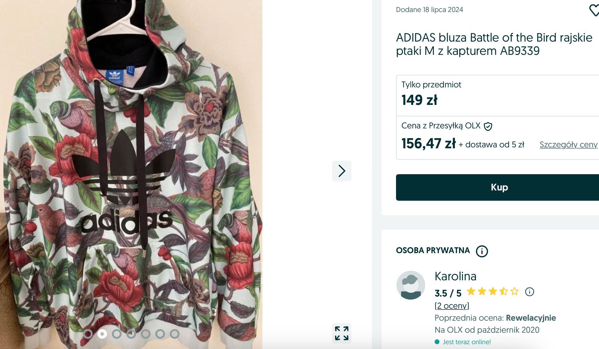 Adidas damska z kapturem M30437, 40 42 kalejdoskop motyle
