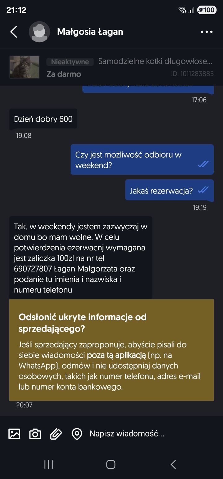 Oszustka!!  Kotki do adopcji. Uwaga