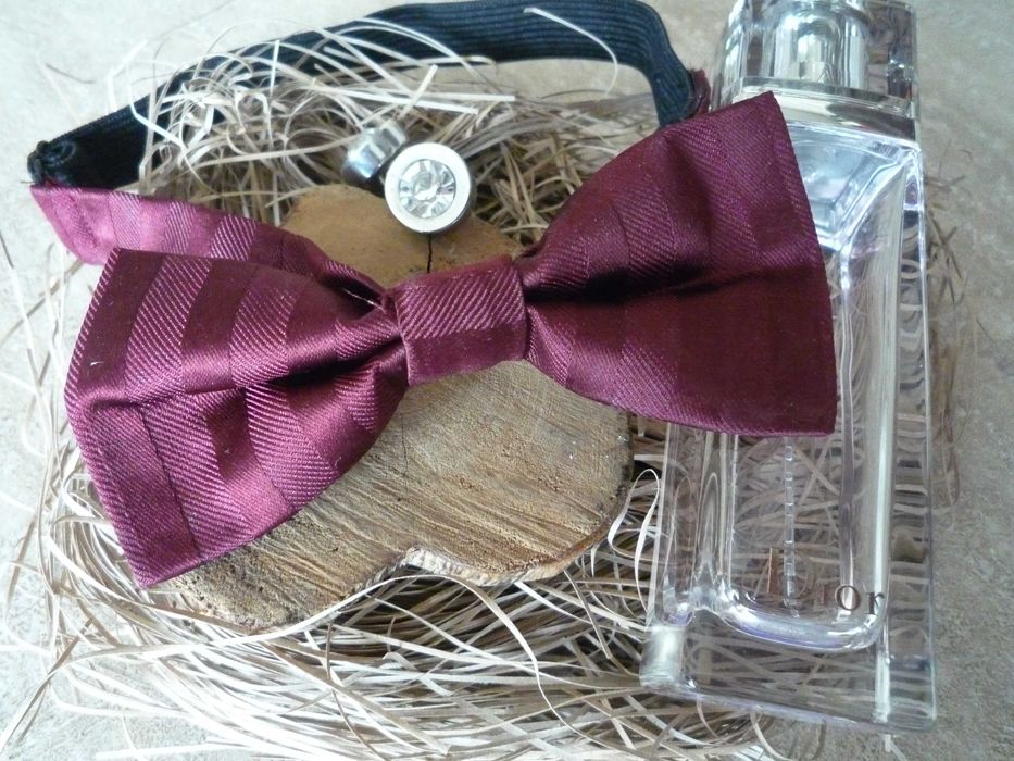 Винтаж галстук бабочка, регулируемый на липучке, бордо марсала унисекс