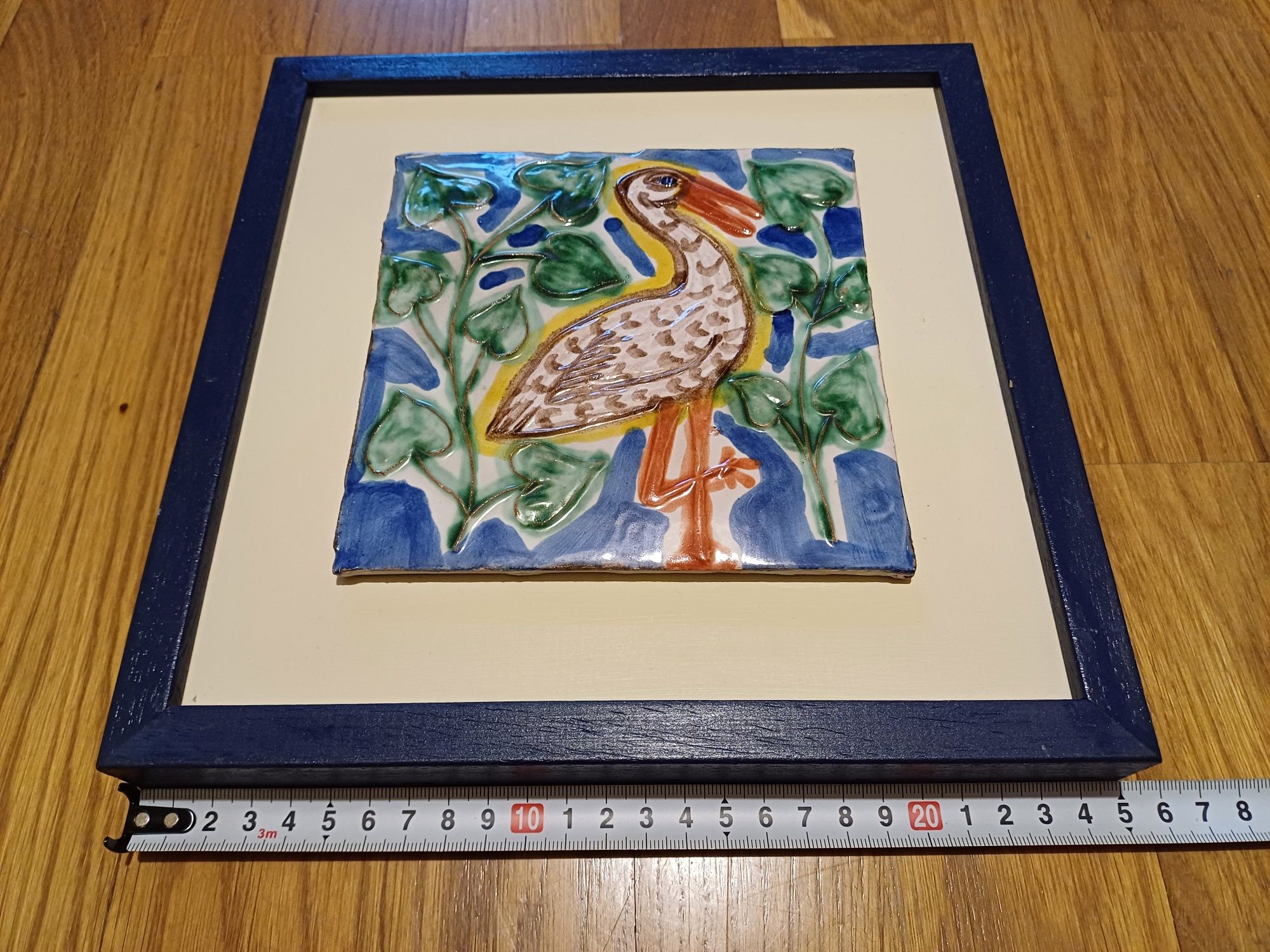 2 quadros de arte/pintura em azulejo (garça e peixe)