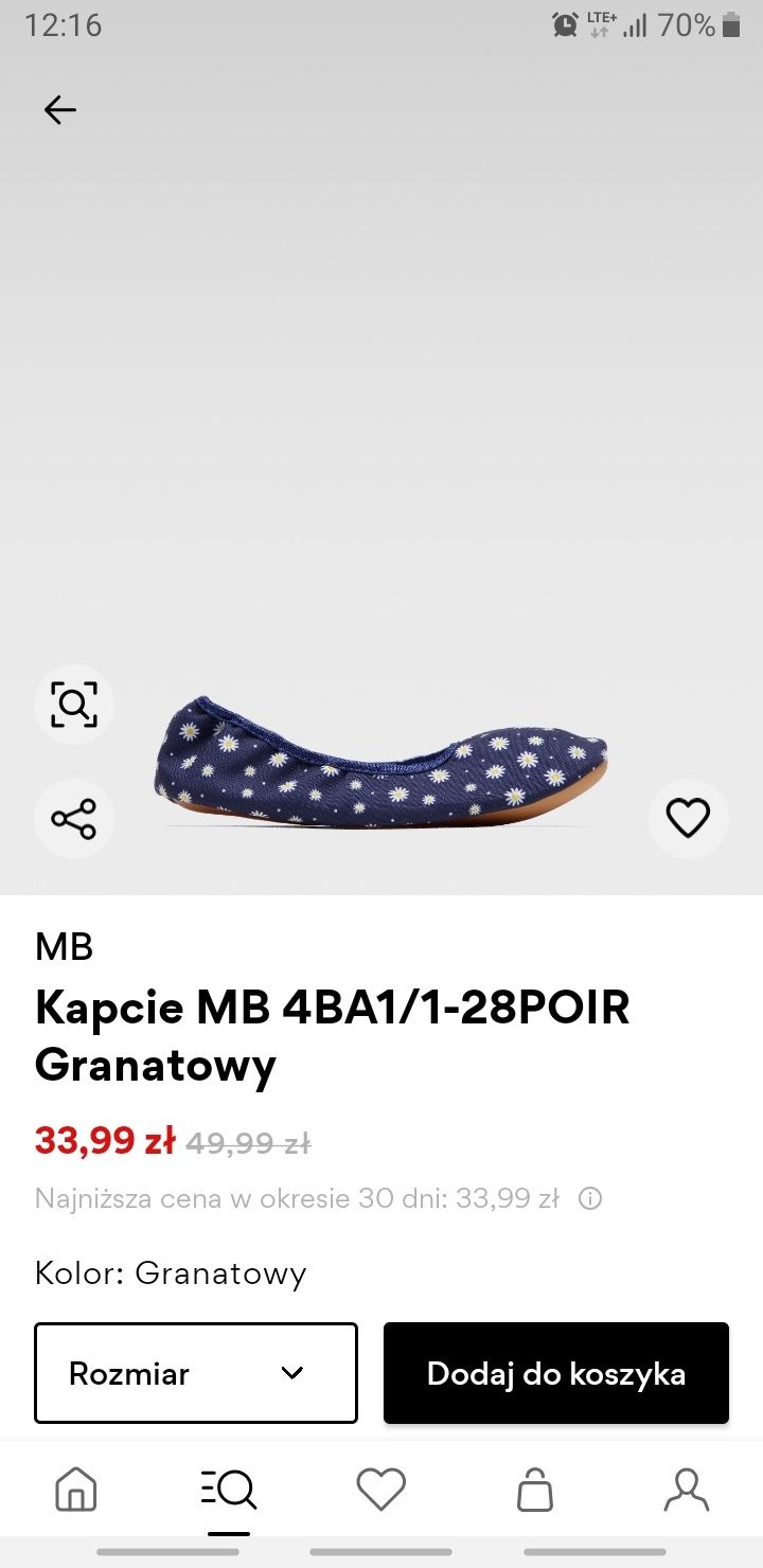 Kapcie 34 szkolne dziewczęce baletki