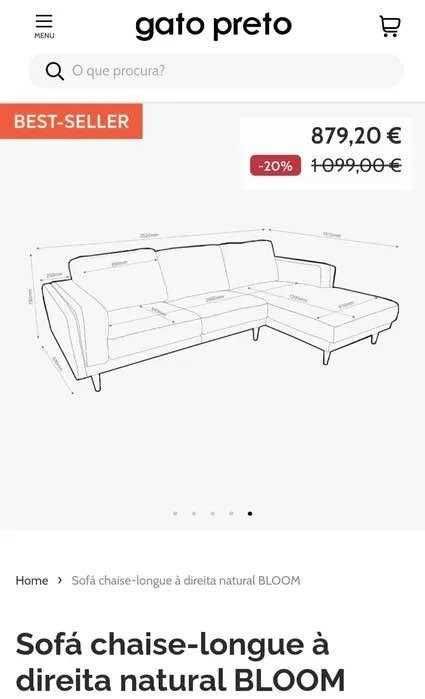 Sofá Chaise-longue à Direita — Gato Preto “Beige Bloom”