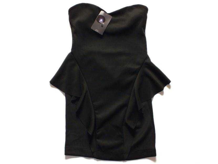 ZARA sukienka mała czarna baskinka bez ramion XS S