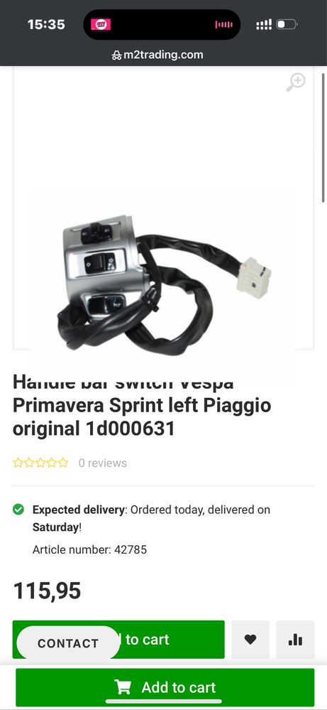 Przełacznik Świateł Piaggio Primavera 125/150 Sprint 50/125/150 V445