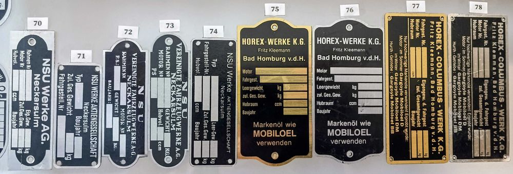TABLICZKI ZNAMIONOWE do motocykli NSU i HOREX zabytkowych (wybór)