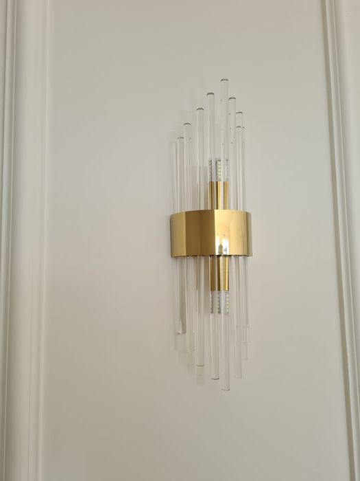 NOWOCZESNY Złoty Kinkiet Kryształy LED G9 35cm x 10cm Gold Złota Lampa