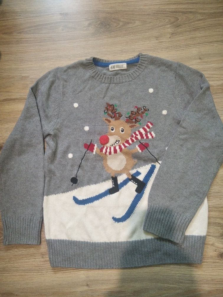 Sweter świąteczny szary H&M r. 134-140