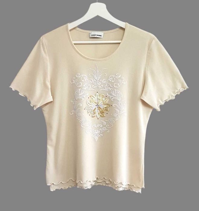 Damska bluzka ecru z krótkim rękawem Gerry Weber 36/38 S/M