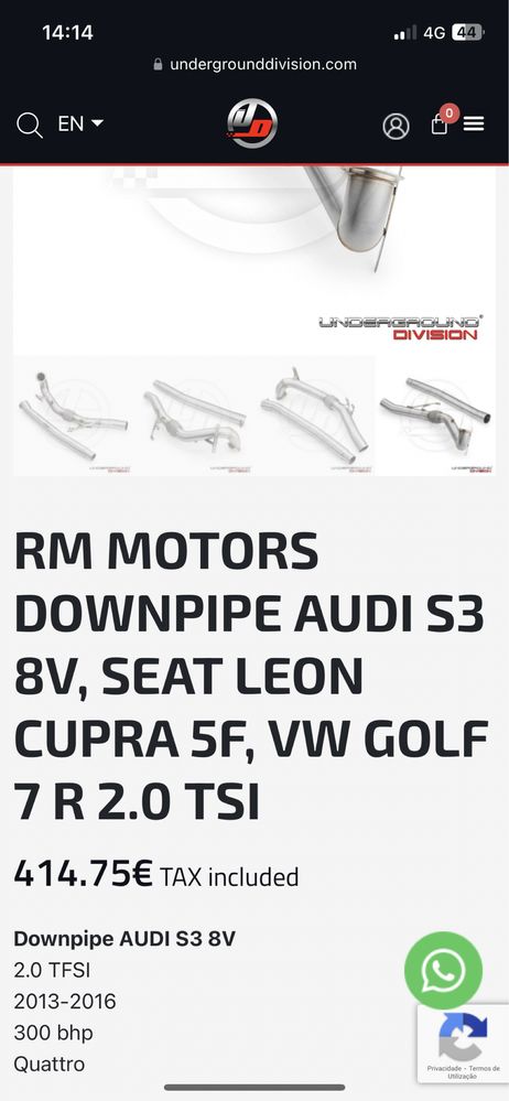 Downpipe RM Motors Vw 7R S3 Cupra