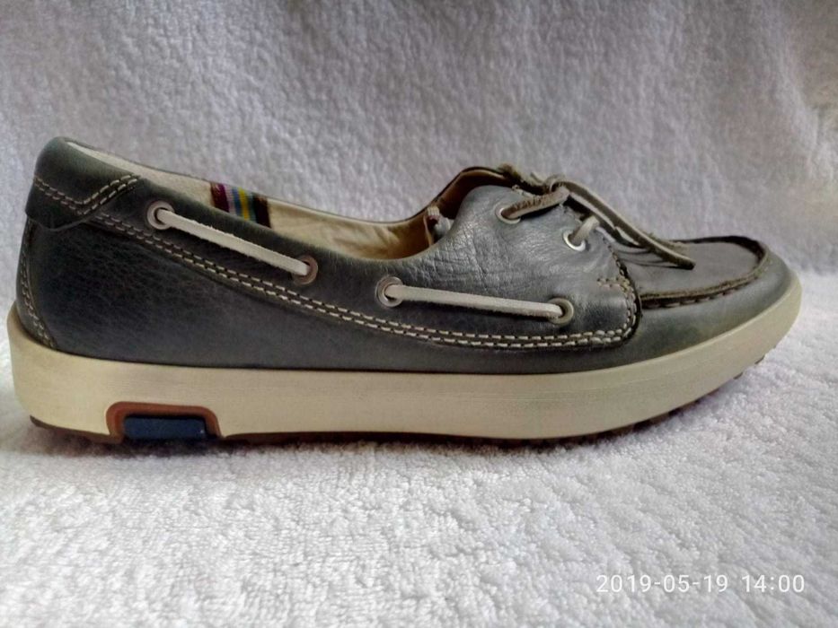 Мокасины ECCO кожаные темно- бирюзового цвета р.40, стелька  25 см.