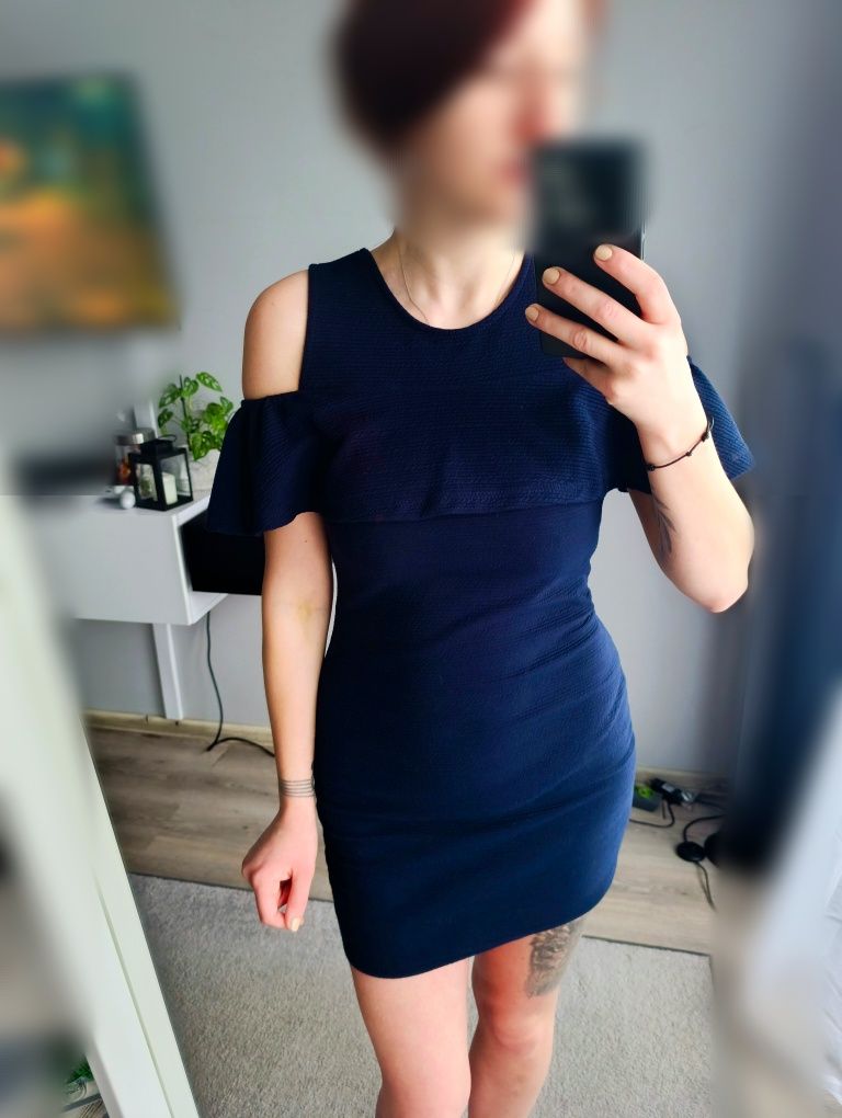 Granatowa wieczorowa sukienka, elegancka, regular size, M, L, WalG