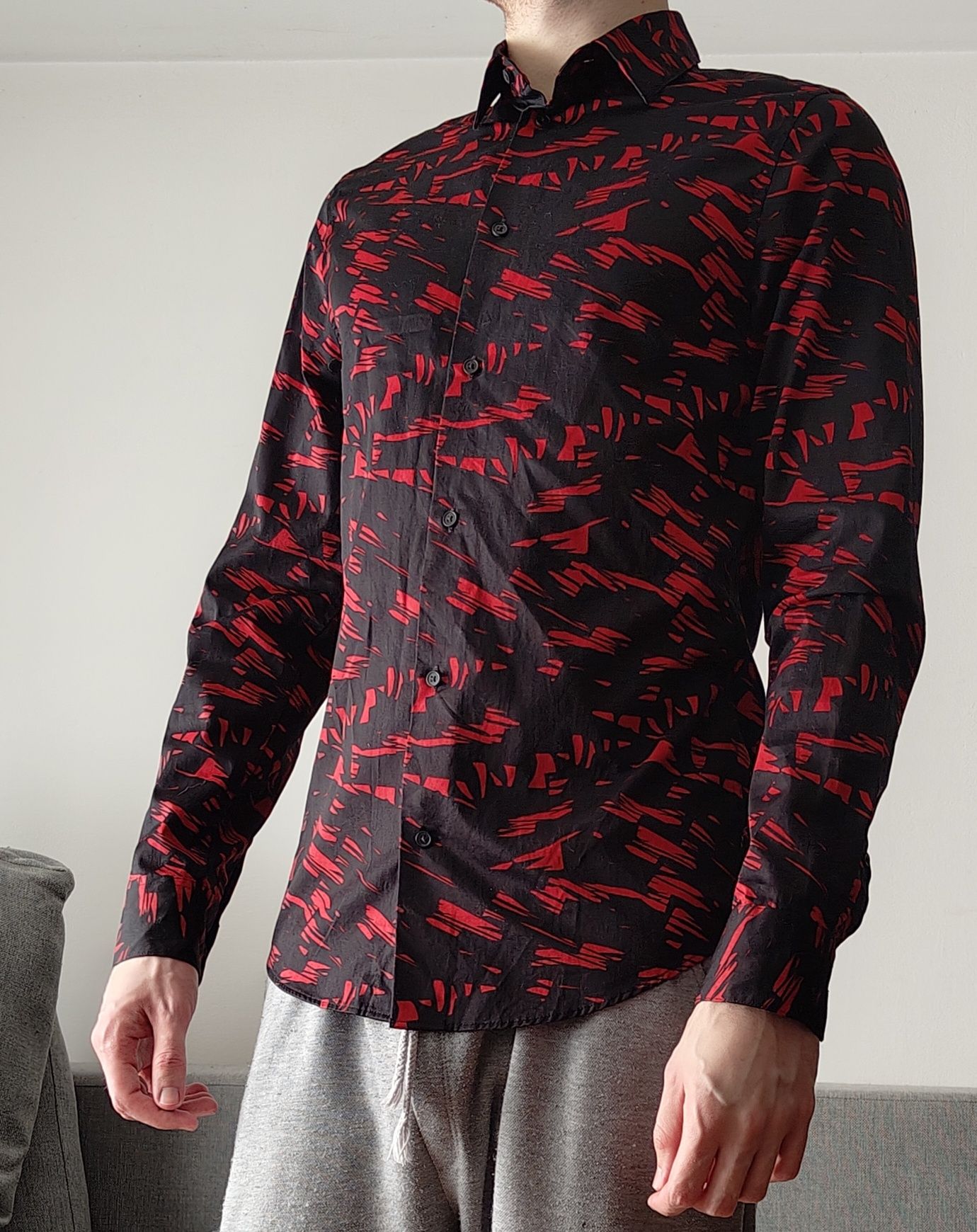 Czarno - Czerwona Wzorzysta Koszula H&M [S]
