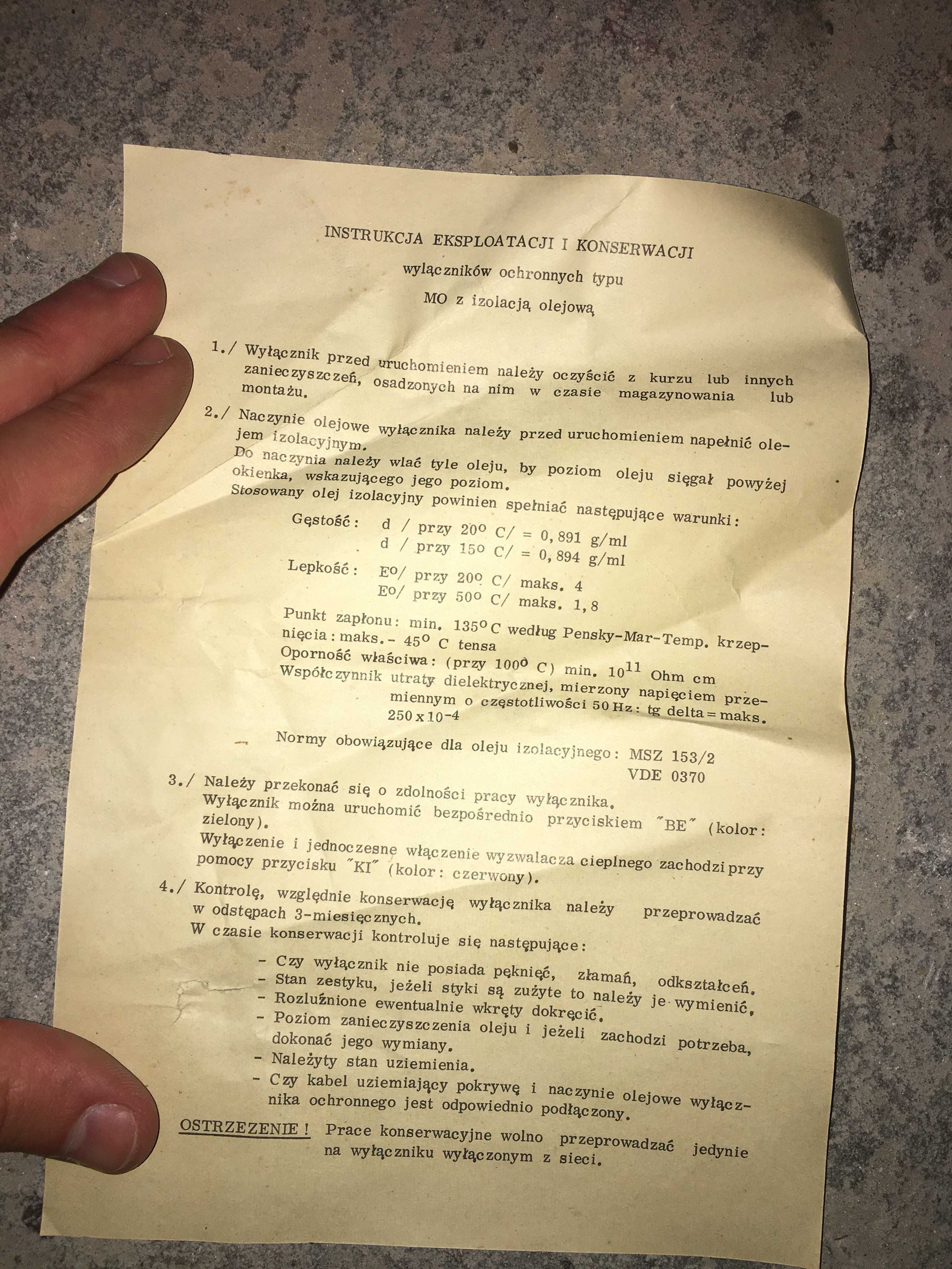 Wyłącznik ochronny typu MO z izolacją olejową