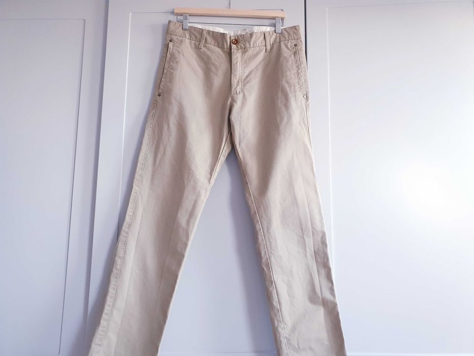 Brązowe beżowe spodnie chino chinosy Cottonfield 33/32 M L