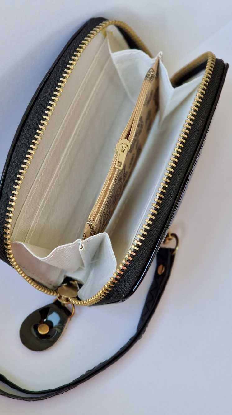 Красивый женский кошелек черный с ремешком гаманець жіночий