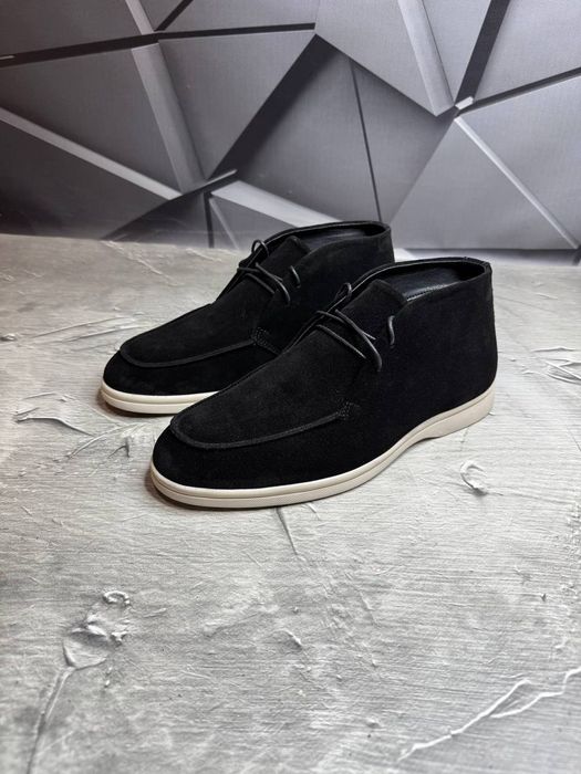 Черевики ЛОФЕРИ Зимові Замшеві чорні LORO PIANA Suede! Замша + ХУТРІ!