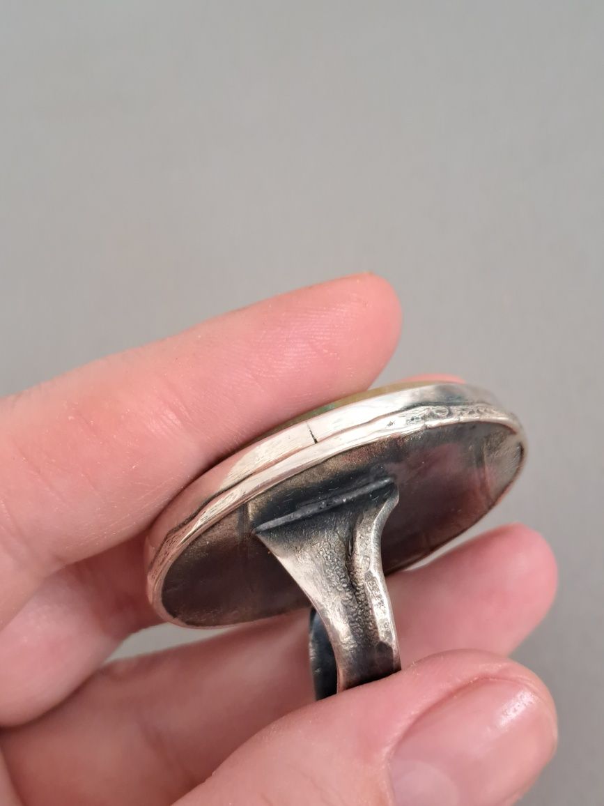 Srebrny wielki pierścień z kwarcem solarnym autorski nowy srebro