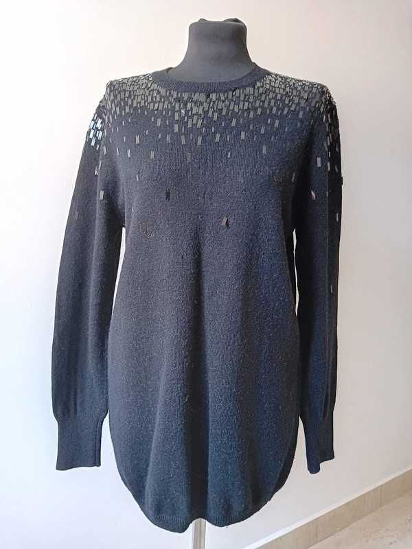 Czarny, długi sweter damski Guess Marciano, rozmiar M
