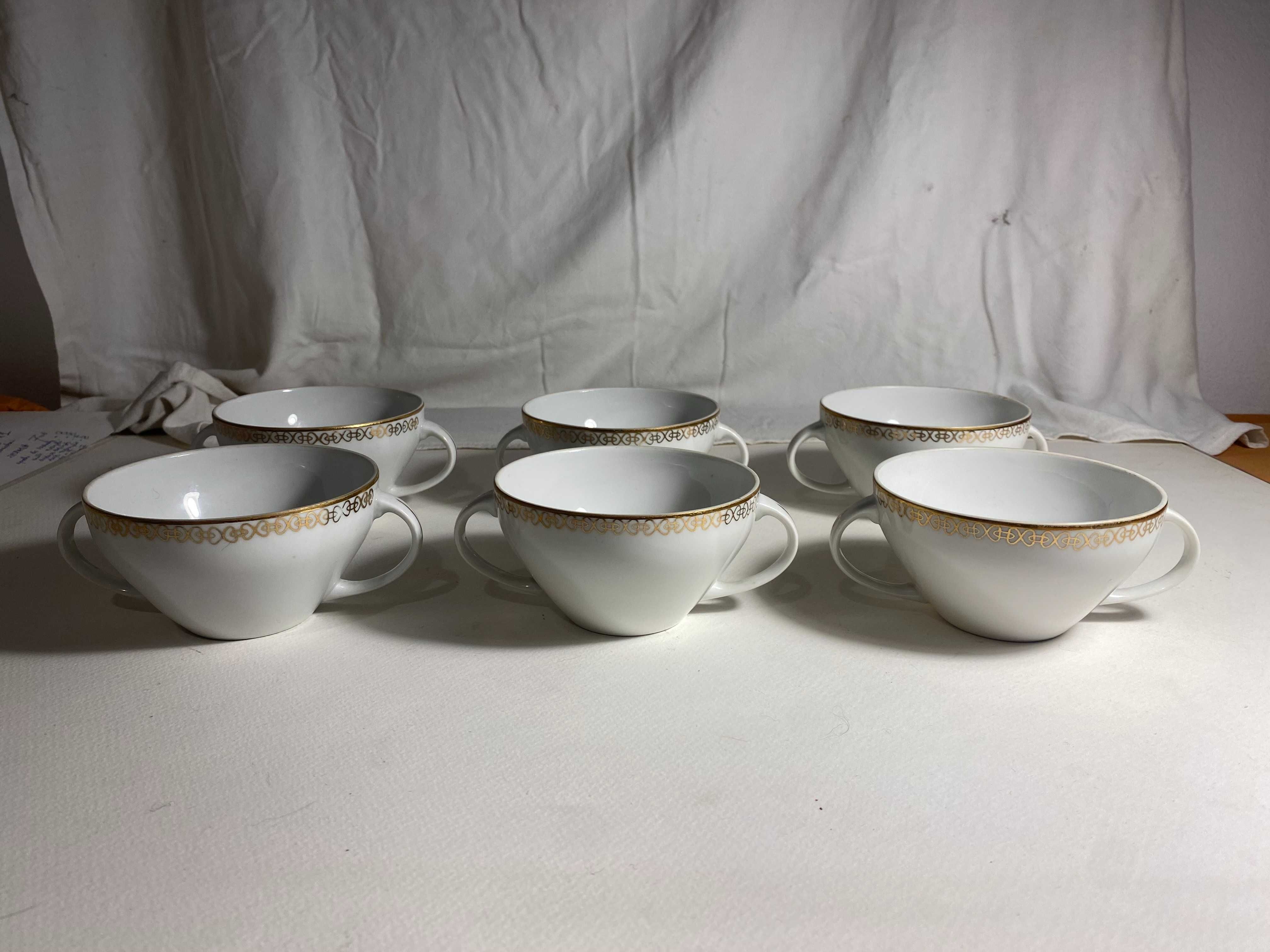 Bulionówki Karolina porcelana geometryczne wzory złoty pasek