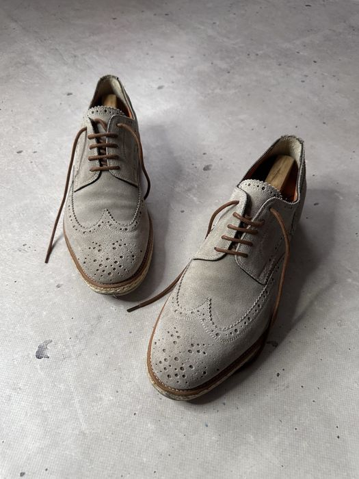 Santoni Wingtip Suede Brogue Derby Original туфлі дербі сантоні