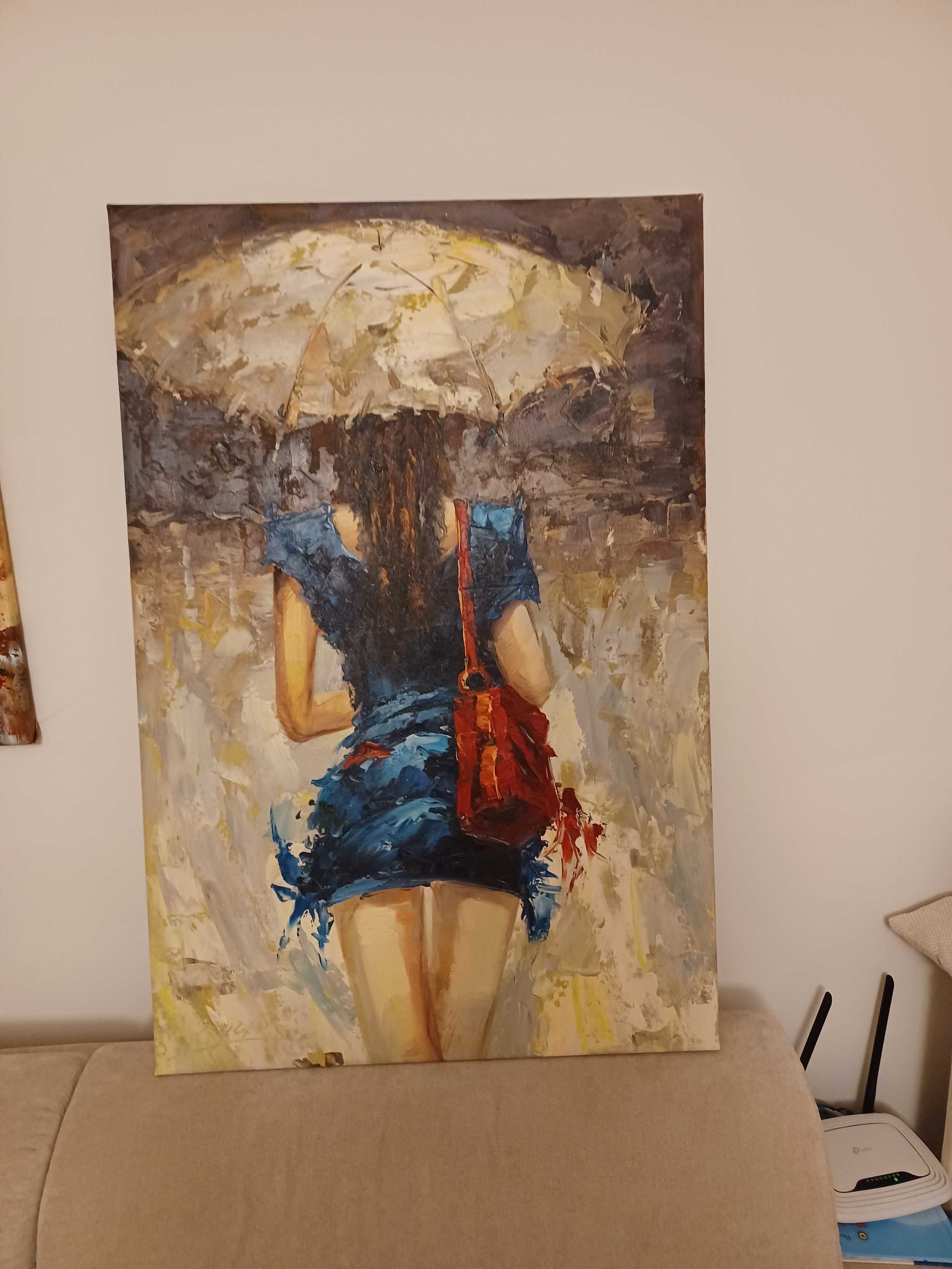Duży obraz na płótnie dziewczyna recznie malowany szpachelka 90x60