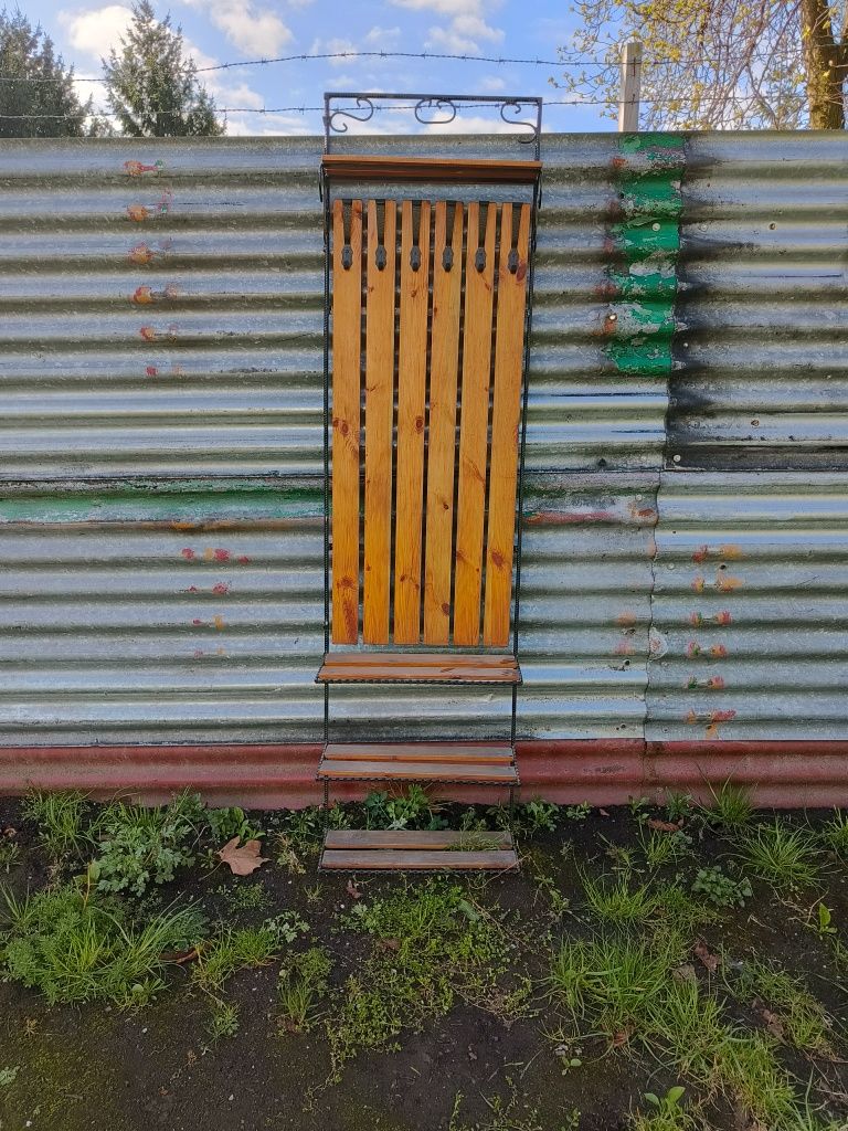 Drewniana Garderoba Wieszak Ścienny Metalowy Na Ścianę PRL Vintage